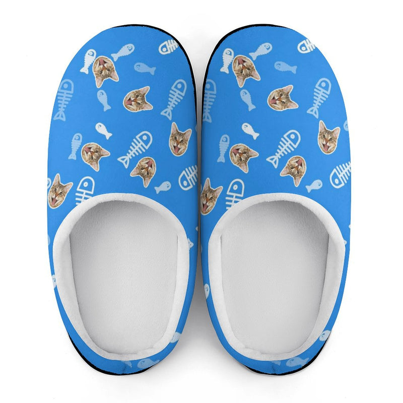 Personalized Cat Face Fish Bones 6 Colors Cotton Slipper For Family