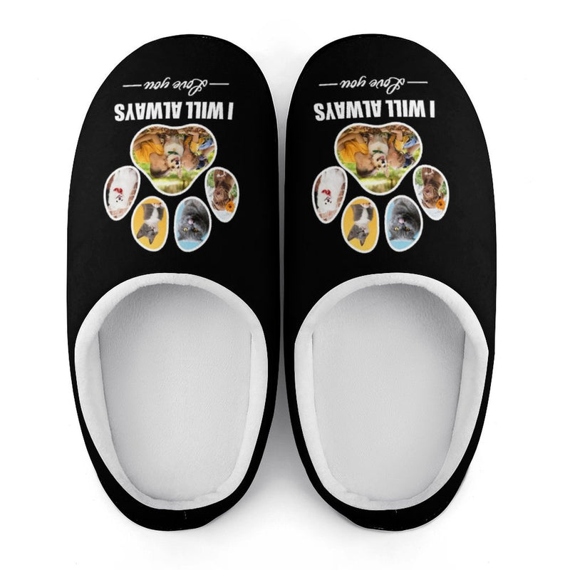 Personalized Photo Paw Black Cotton Slipper For Family