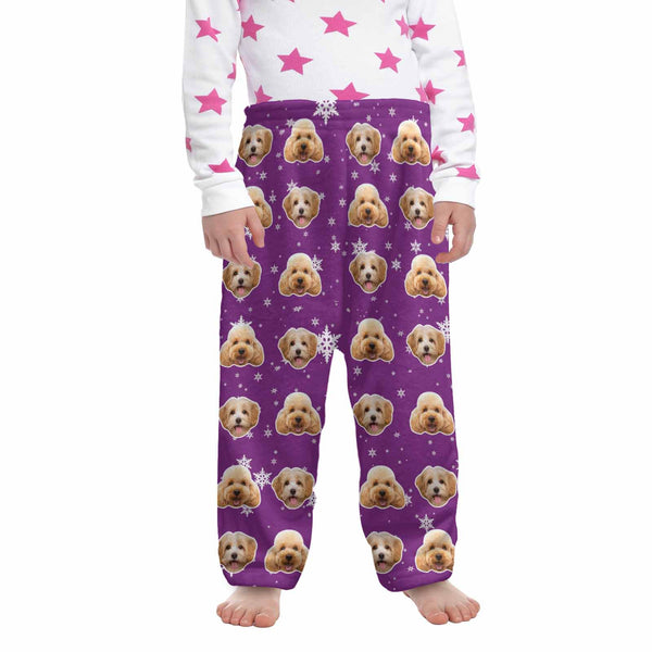 Coral Fleece Pajama Pants For Kids Custom Face 6 Colors Snowflake Pants