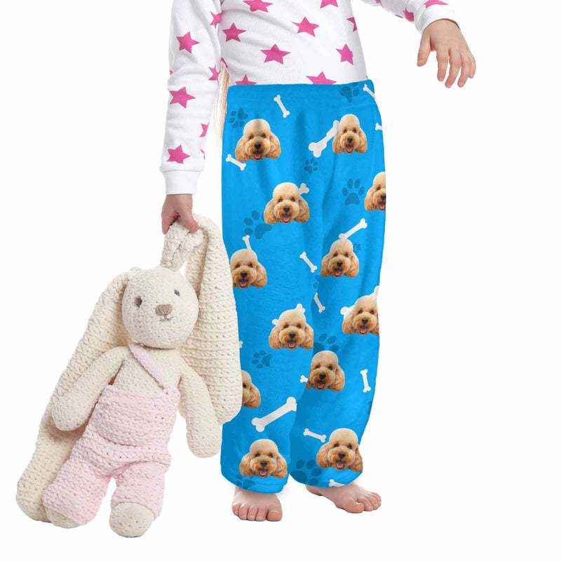 Coral Fleece Pajama Pants Custom Face Dog Bones Pants