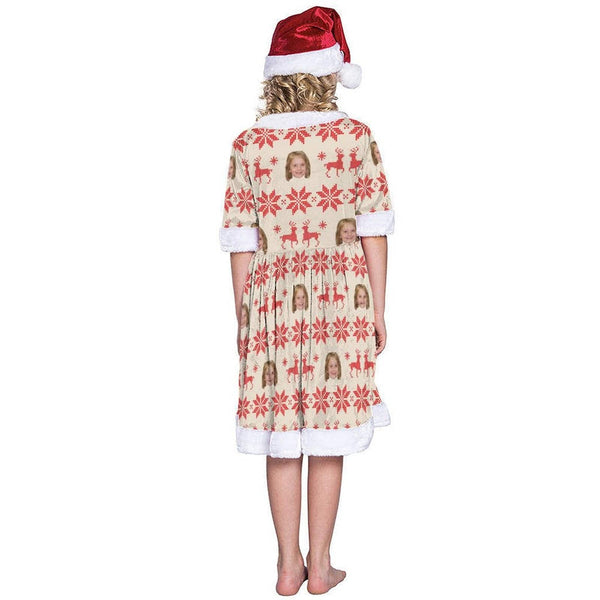 Custom Face Elk Chrismas Nightdress Personalized Christmas Dress Pajamas For Girls