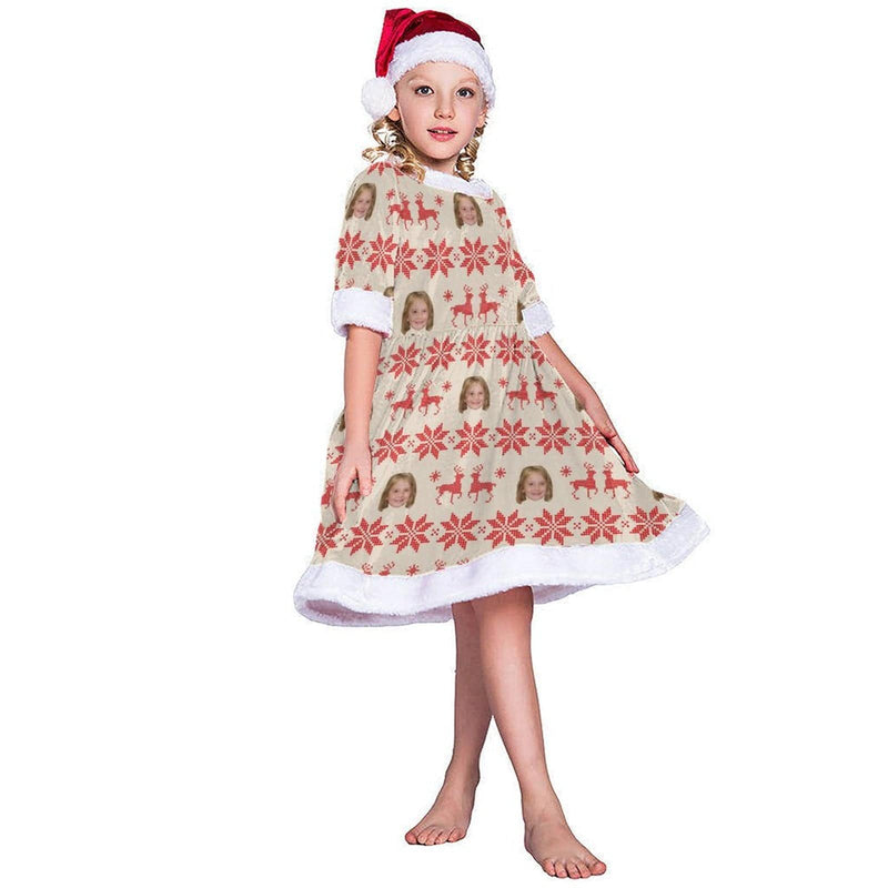 Custom Face Elk Chrismas Nightdress Personalized Christmas Dress Pajamas For Girls