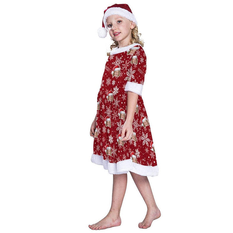 Custom Face Snowflake Red Chrismas Nightdress Personalized Christmas Dress Pajamas For Girls