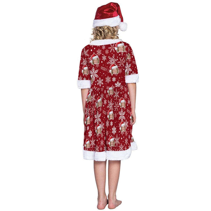 Custom Face Snowflake Red Chrismas Nightdress Personalized Christmas Dress Pajamas For Girls