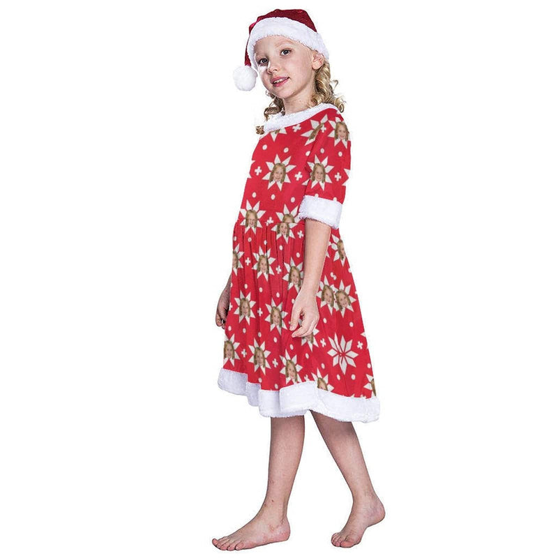 Custom Face Snowflake Red Background Chrismas Nightdress Personalized Christmas Dress Pajamas For Girls