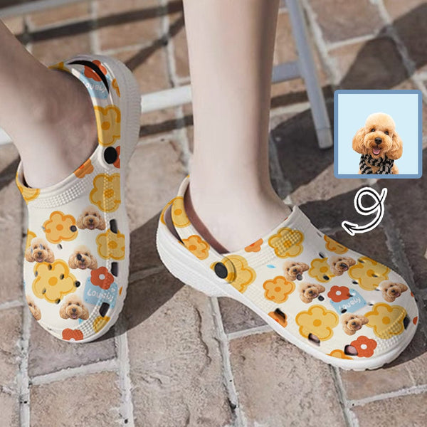 Custom Pet Face Flowers Hole Shoes Personalized Photo Clog Shoes Unisex Adult Funny Slippers