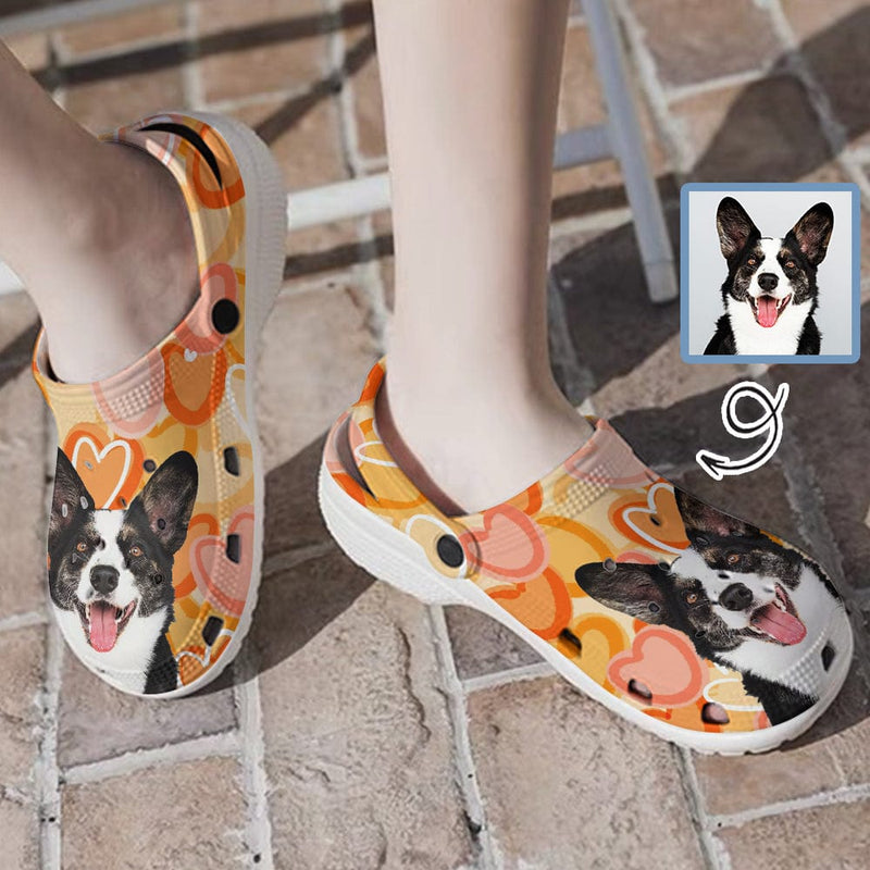 Custom Pet Face Orange Hole Shoes Personalized Photo Clog Shoes Unisex Adult Funny Slippers