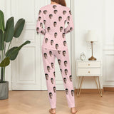 Custom Boyfriend Face Simple Sleepwear Personalized Women's Slumber Party Crewneck Long Pajamas Set - YesCustom