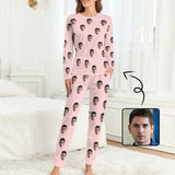 Custom Boyfriend Face Simple Sleepwear Personalized Women's Slumber Party Crewneck Long Pajamas Set - YesCustom