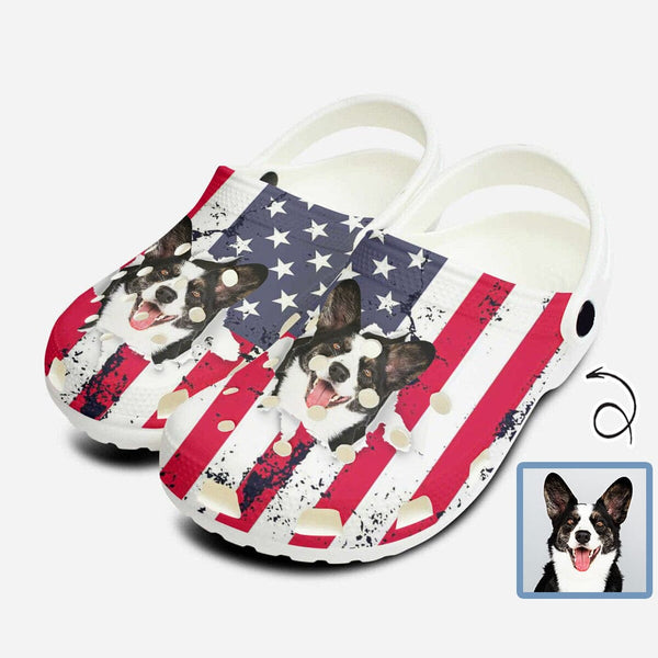 Custom Custom Face American Flag Hole Shoes Personalized Photo Clog Shoes Unisex Adult Funny Slippers (DHL is not supported) - YesCustom