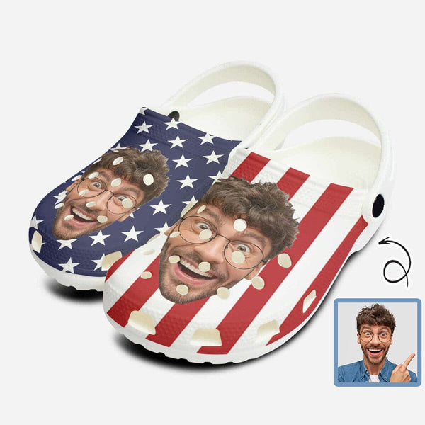 Custom Custom Face American Flag Hole Shoes Personalized Photo Clog Shoes Unisex Adult Funny Slippers (DHL is not supported) - YesCustom