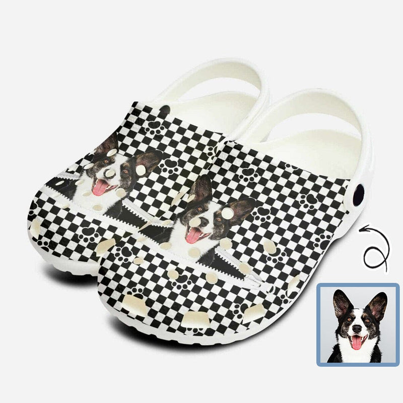 Custom Custom Face Black&White Grid Zipper Hole Shoes Personalized Photo Clog Shoes Unisex Adult Funny Slippers (DHL is not supported) - YesCustom