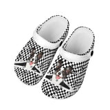 Custom Custom Face Black&White Grid Zipper Hole Shoes Personalized Photo Clog Shoes Unisex Adult Funny Slippers (DHL is not supported) - YesCustom