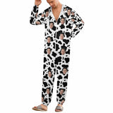 Custom Face Unisex Hooded Onesie Jumpsuits With Pocket For Family Personalized Cow Pattern Zip One-piece Pajamas