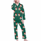 Custom Face 2Y-15Y Kid's Long Sleeve Pajamas Set Personalized Solid Color Christmas Hat Face Pajama