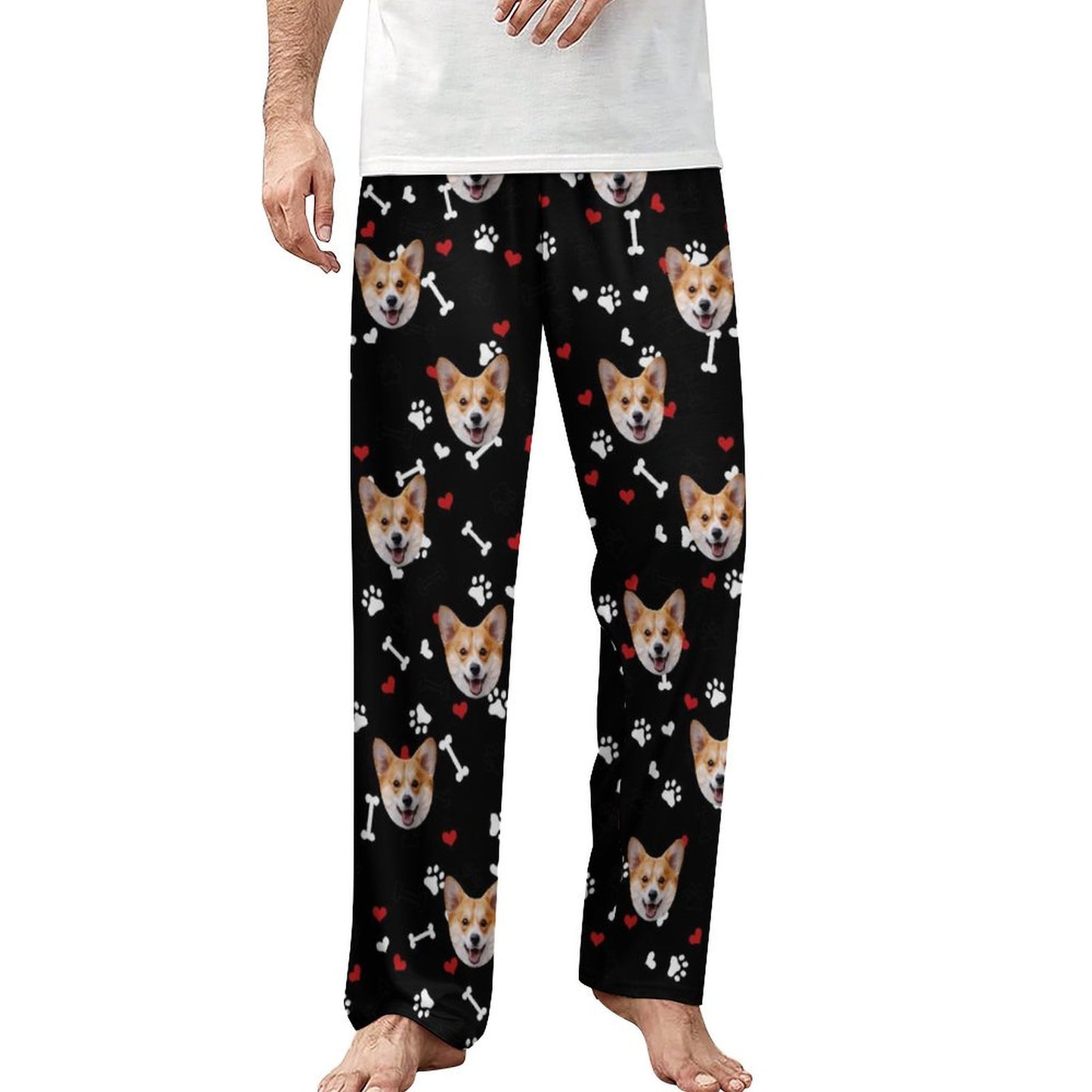 Personalized Unisex Pajama Pants Custom Face Bones Background Pants For Couples