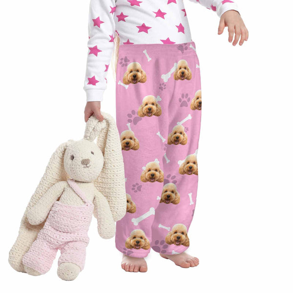 Coral Fleece Pajama Pants Custom Face Dog Bones Pants