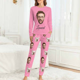 Custom Face Crew Neck Long Sleeve Pajama Sets Personalized Face&Name Sleepwear For Family