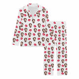 Custom Face Cotton&Satin Pajama Set Personalized Face Red Lips Long Sleeve Set