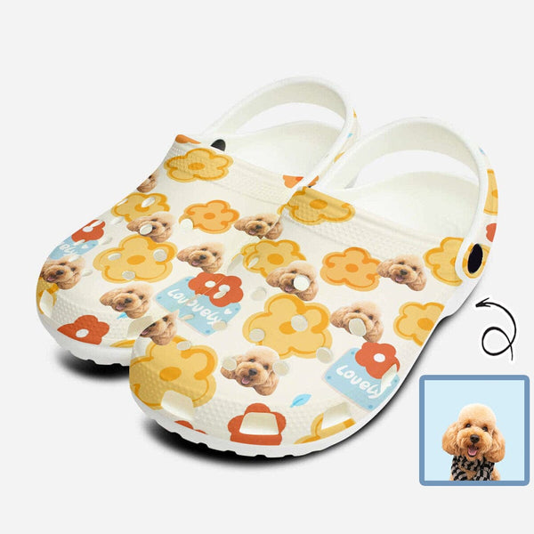 Custom Pet Face Flowers Hole Shoes Personalized Photo Clog Shoes Unisex Adult Funny Slippers