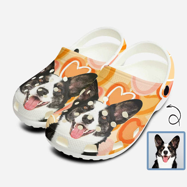 Custom Pet Face Orange Hole Shoes Personalized Photo Clog Shoes Unisex Adult Funny Slippers