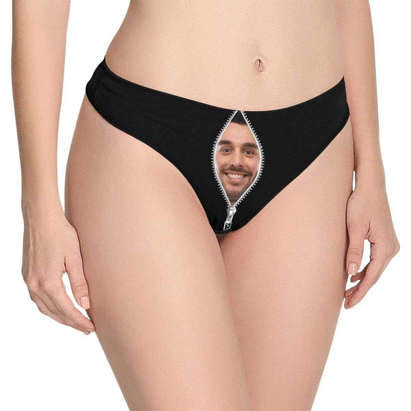 Custom Face Zipper Underwear Thong Personalized Women's Underwear Panties