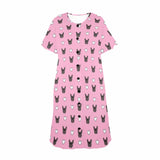 Custom Pet Face Pink Women's Nightshirt Short Sleeve Button Down Nightgown V-Neck Sleepwear Pajama Dress