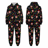 Funny Flannel Fleece Adult/Kid Onesie Pajamas Custom Face Christmas Lights on Black Background Jumpsuit Homewear