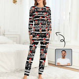 Custom Boyfriend Face Christmas Pattern Sleepwear Personalized Women's Slumber Party Crewneck Long Pajamas Set