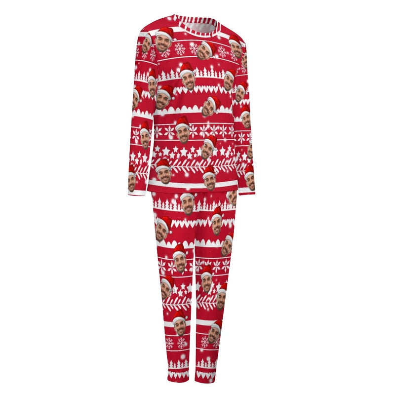 Custom Boyfriend Face Christmas Pattern Sleepwear Personalized Women's Slumber Party Crewneck Long Pajamas Set