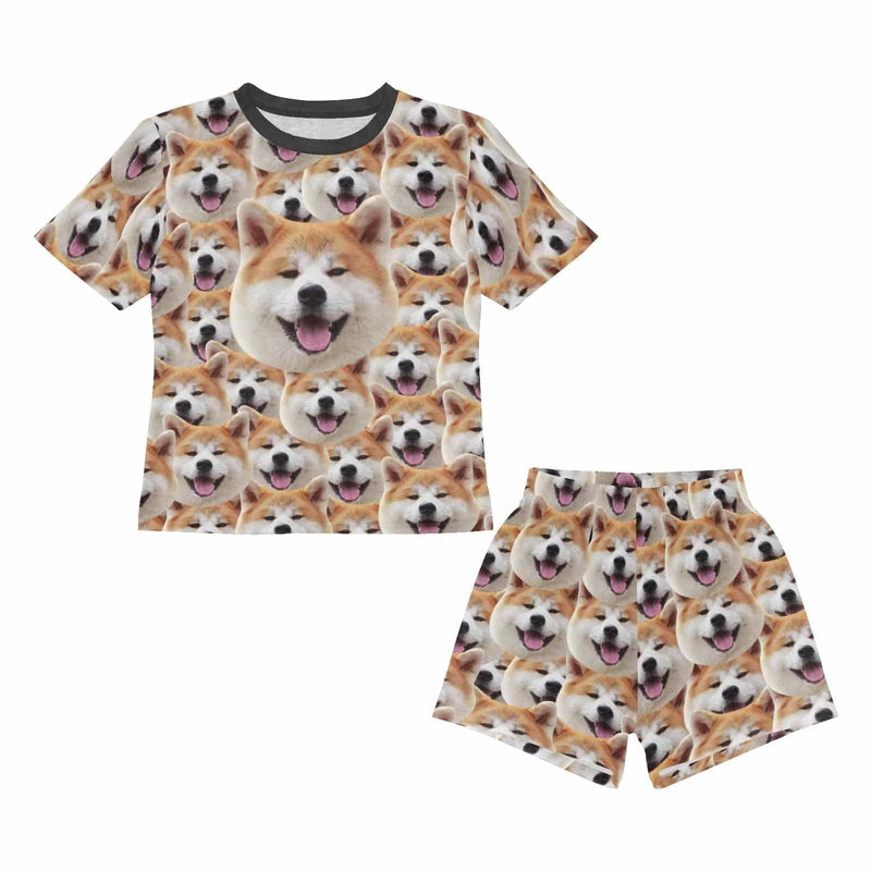 Kids Pajamas Custom Pet Face Pajama Set Cute Dog Kid's Short Sleeve Sleepwear For Boys And Girls 2-15Y