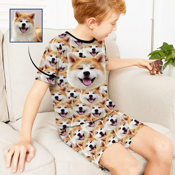 Kids Pajamas Custom Pet Face Pajama Set Cute Dog Kid's Short Sleeve Sleepwear For Boys And Girls 2-15Y