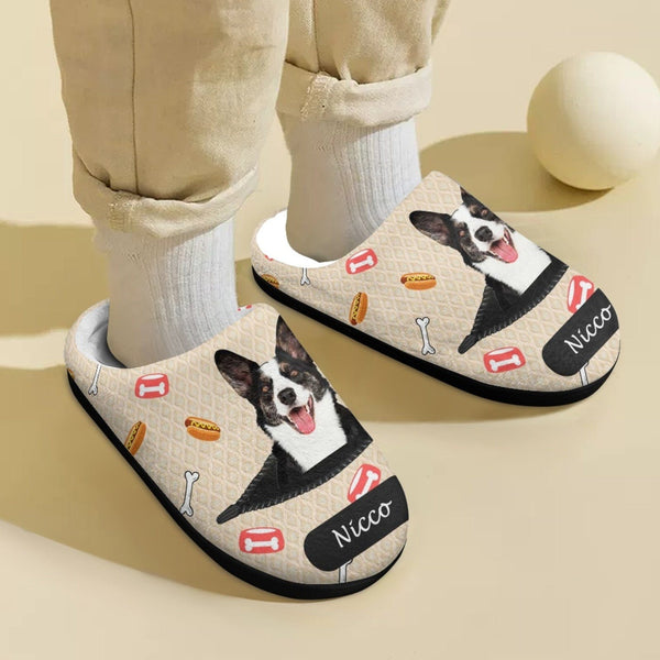 Custom Pet Face&Name Cotton Slippers for Adult&Kids Personalized Non-Slip Slippers Warm House Shoes