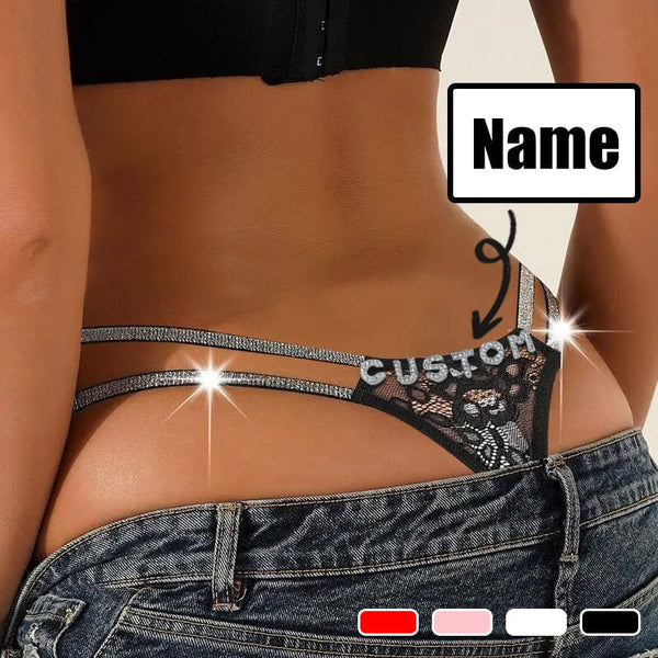 Custom Name Crystal Letters Thong Personalized Name Thong Underwear Panties