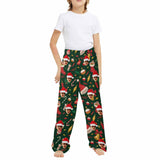 Custom Any Face Kids Pants 2Y-15Y Personalized Face Christmas Green Pajama Pants