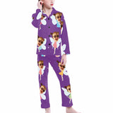 Custom Face Kids Long Sleeve Pajamas Personalized 8-15Y Face Butterfly Pajamas Set Sleepwear