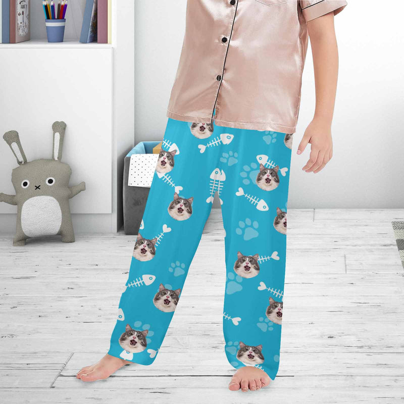 Kids Pants# Custom Cat Face Kids Pajama Pants Personalized Photo Pajama Pants