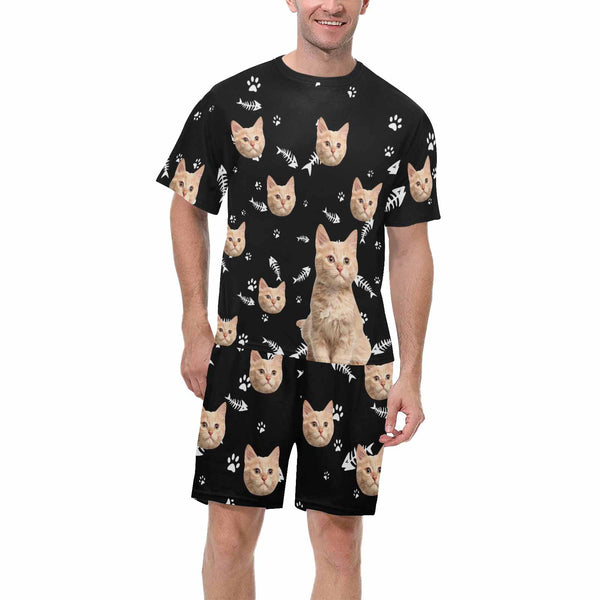 Custom Pet Face Short Sleeve Pajamas Personalized Men's Crew Neck Face Pajamas Set