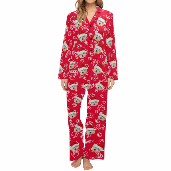 Custom Christmas Red Family Pajama Set Personalized V Neck Long Sleeve Pajama Set For Family