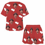 Custom Red Face Pajamas Set Personalized Face Short Sleeved Loungewear Set