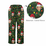 Coral Fleece Couple Pajama Pants Personalized Any Face Christmas Green Pajama Pants For Men&Women