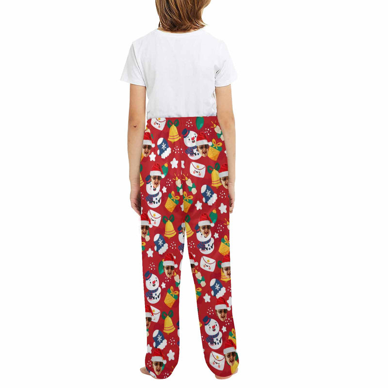 Custom Any Face Kids Pants 2Y-15Y Face Christmas Pajamas Pants Personalized Red Pajama Pants