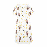 Custom Face Women's White Nightshirt Short Sleeve Button Down Nightgown Sleepwear Pajama Dress