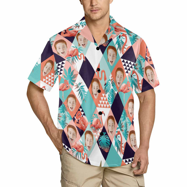 Custom Face Pajamas Shirt Personalized Men's V Neck Flamingo Pajamas Shirt Sleepwear
