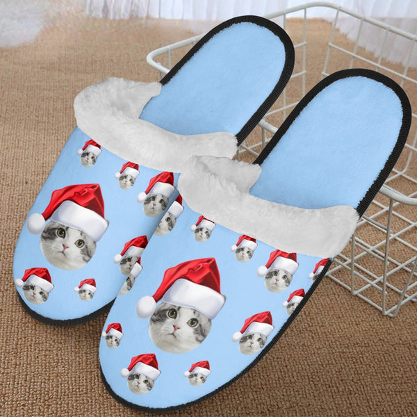 Custom Christmas Face Santa Hat Slippers For Men&Women Personalized Christmas 5 Colors Slippers