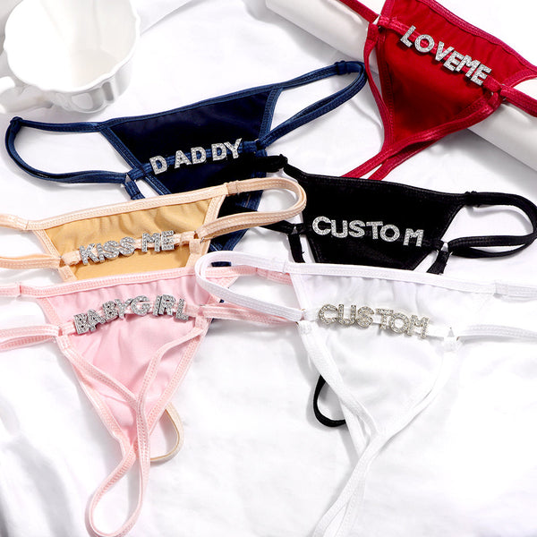 Personalized Women's Crystal Name Letters Underwear Custom Thong With Crystal Text Letters