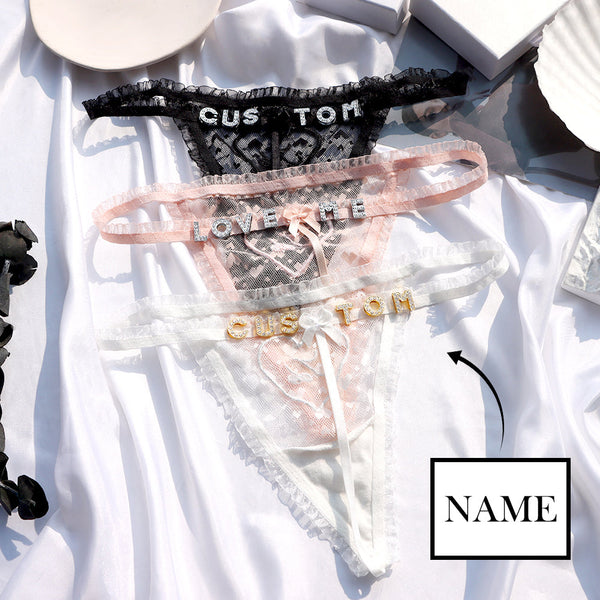 Custom Crystal Letters Thong Personalized Name Letters Underwear