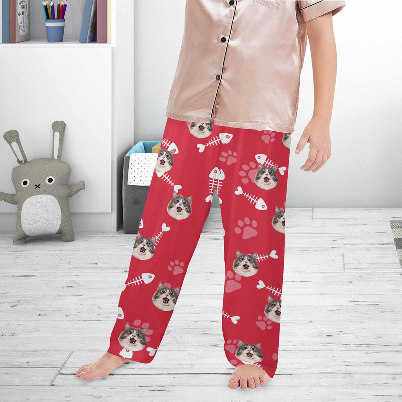 Kids Pants# Custom Cat Face Kids Pajama Pants Personalized Photo Pajama Pants