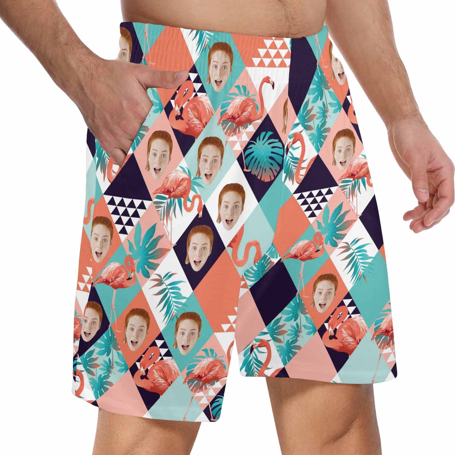 Custom Face Pajama Shorts Personalized Men's Face Flamingo Pajama Shorts