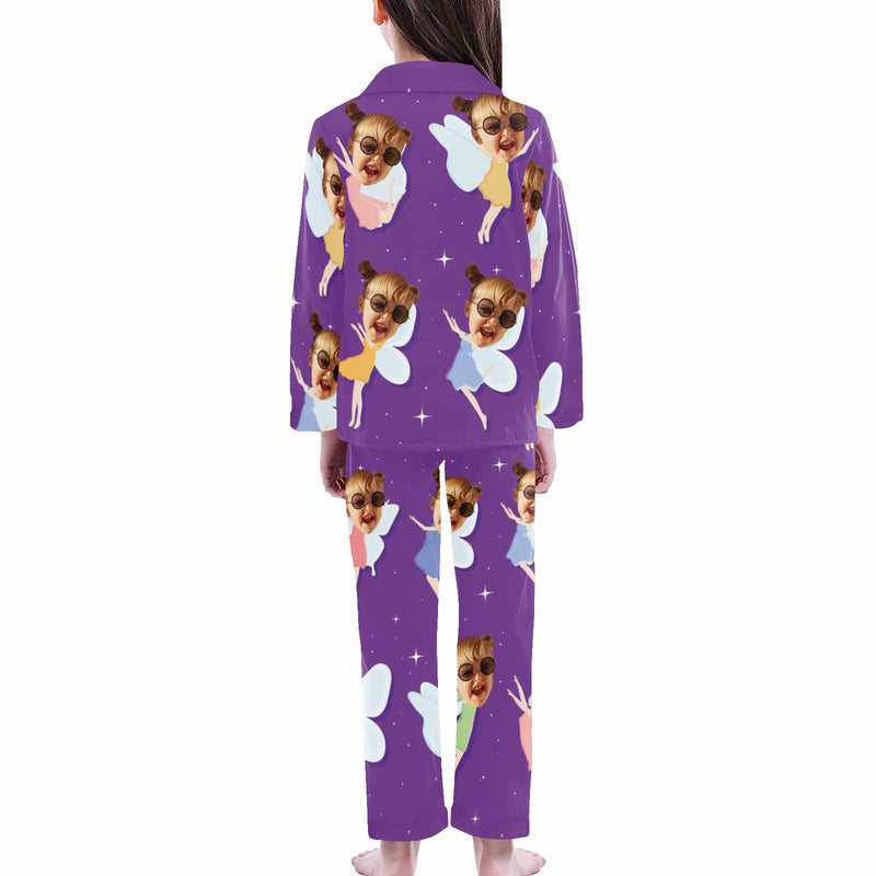 Custom Face Kids Long Sleeve Pajamas Personalized 8-15Y Face Butterfly Pajamas Set Sleepwear